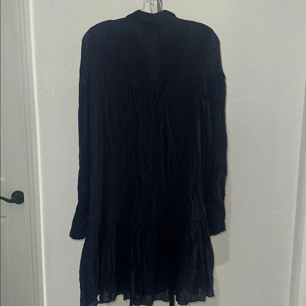 WITCHERY Stripe Pintuck Dress Navy Drop Shoulder, Waist Dress Button Front Sz 8 - Picture 9 of 15